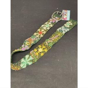 NWT Jenny Krauss Belt Dark Green Floral Buckle Embroidered 100% Wool